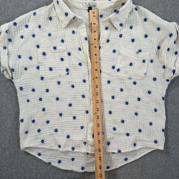 Wild Moss Embroidered Campshirt Women's Large Gauzy Blue Starburst Button Front - Picture 5 of 10